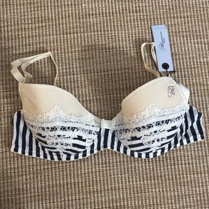 Blumarine Cream and Navy Lace Bra